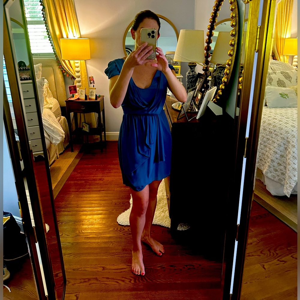 Tibi blue cocktail cap sleeve Grecian dress SZ 4